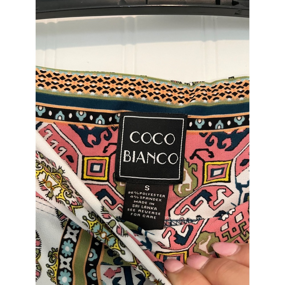 Coco Bianco Womens Pink Green Geometric Tile Print Maxi Skirt Side Slit Small - Picture 6 of 7
